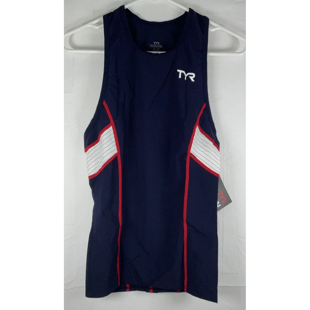 NWT Men's TYR Carbon Triathlon‎ Tank SPF50 Stretch Compression Navy Red White XS